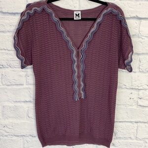 Missoni purple short sleeve button front sweater